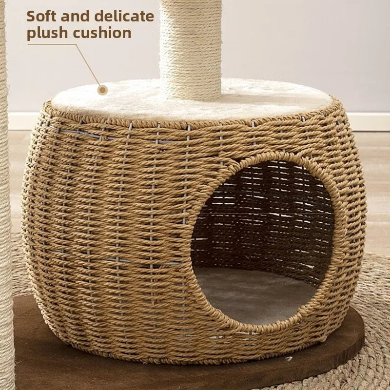 Solid Wood Cat Tree Large Pets Cat Sleeping Tree Transparent Cabin Kitten Tower Pet Toy Accessories Nap Scratching Post for Cats