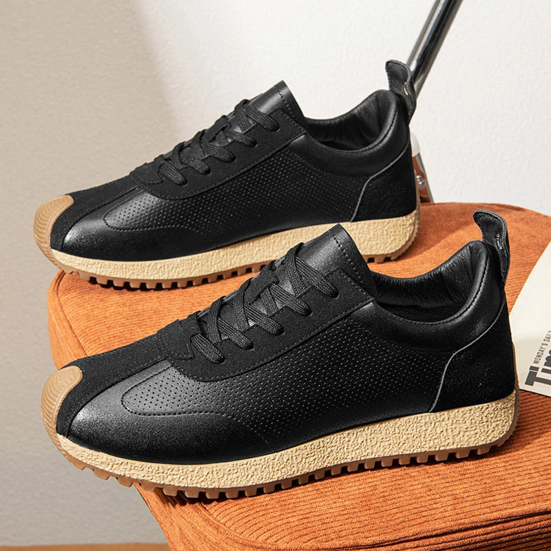 Men Casual Shoes Platform Sneakers for Men Genuine Leather Shoes Wear-Resistant Fashion Retro Soft Sole Shoes Mens Shoes