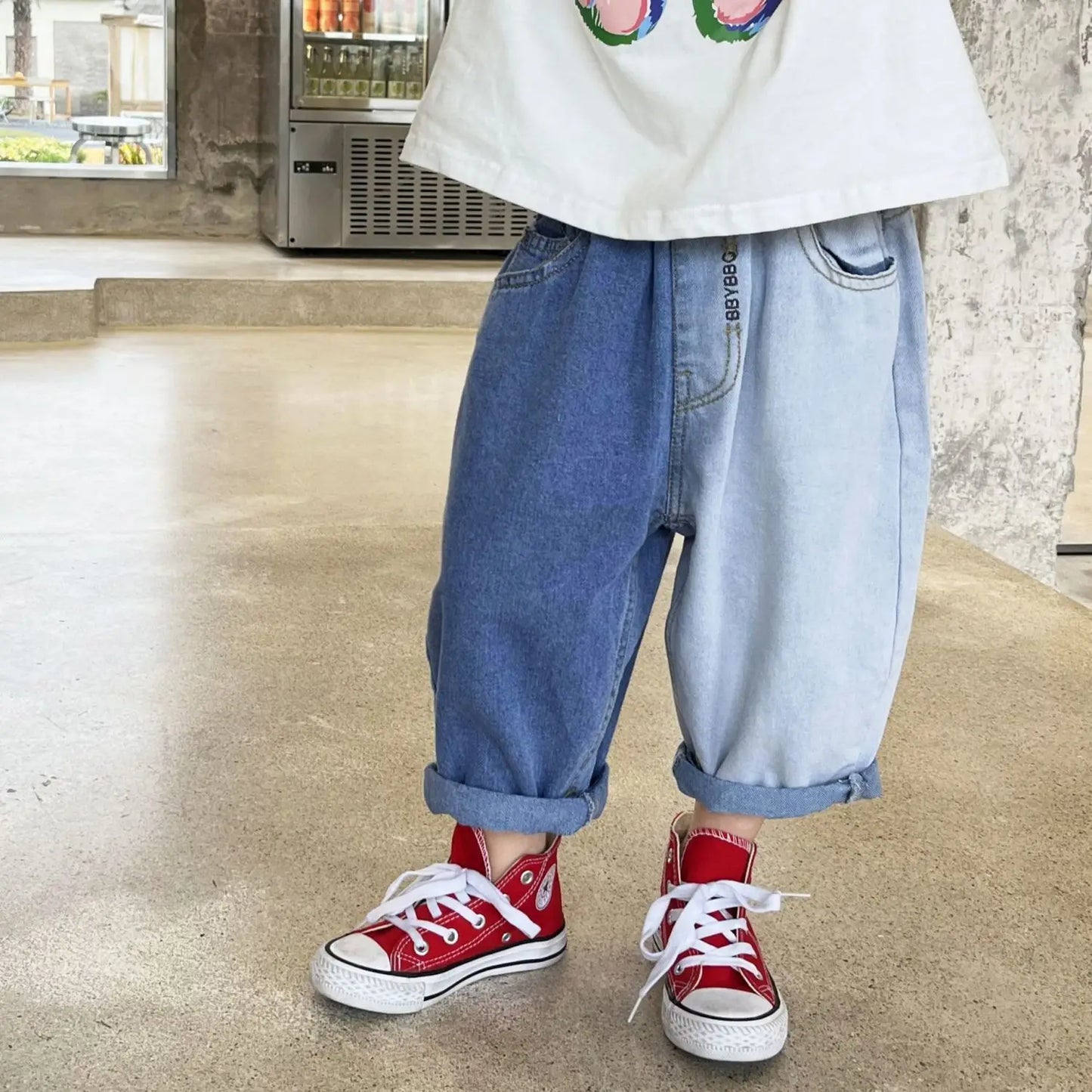 Spring Autumn Infant Baby Boys Denim Pant Cotton Irregular Pockets Toddler Kid Boy Jeans Casual Spliced Contrast Little Boy Pant