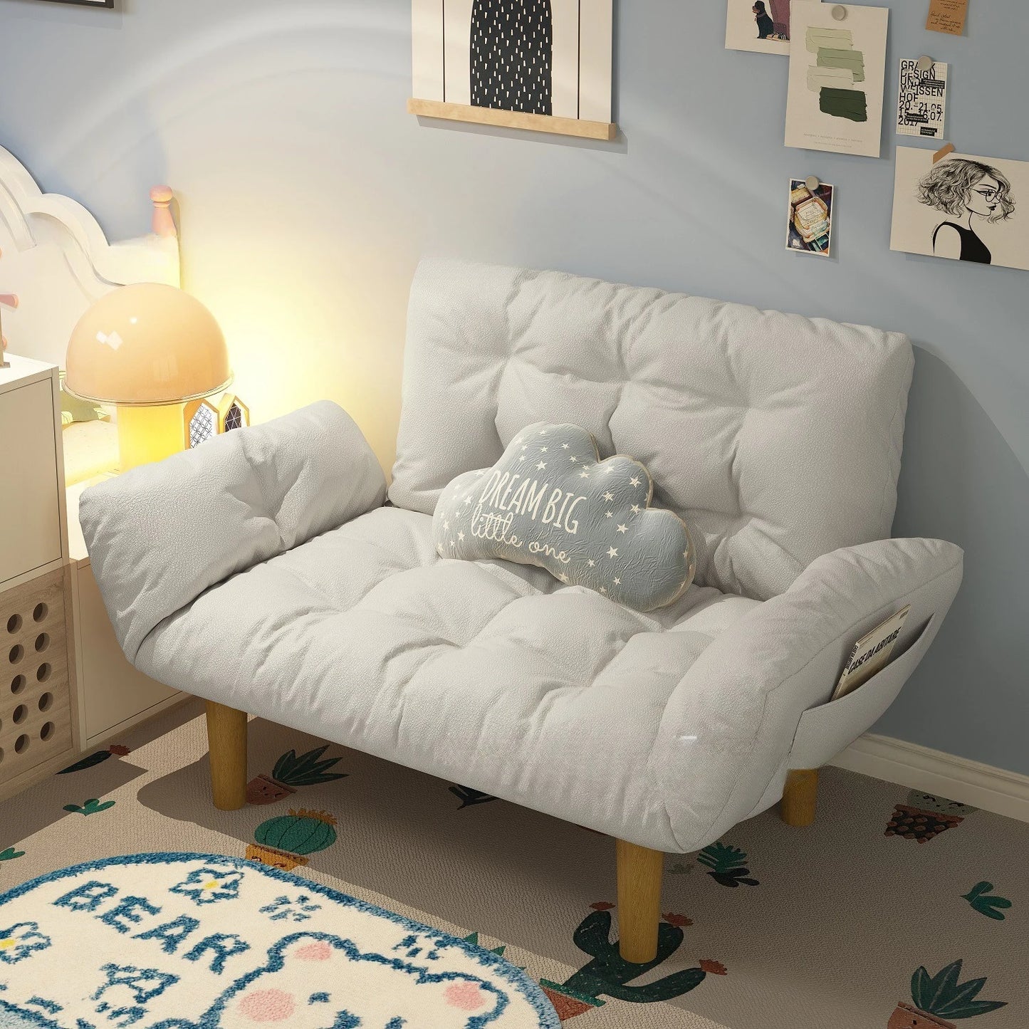 Frosted Fabric Double Sofa Living Room Small Unit Cream Wind Triple Fabric Sofa