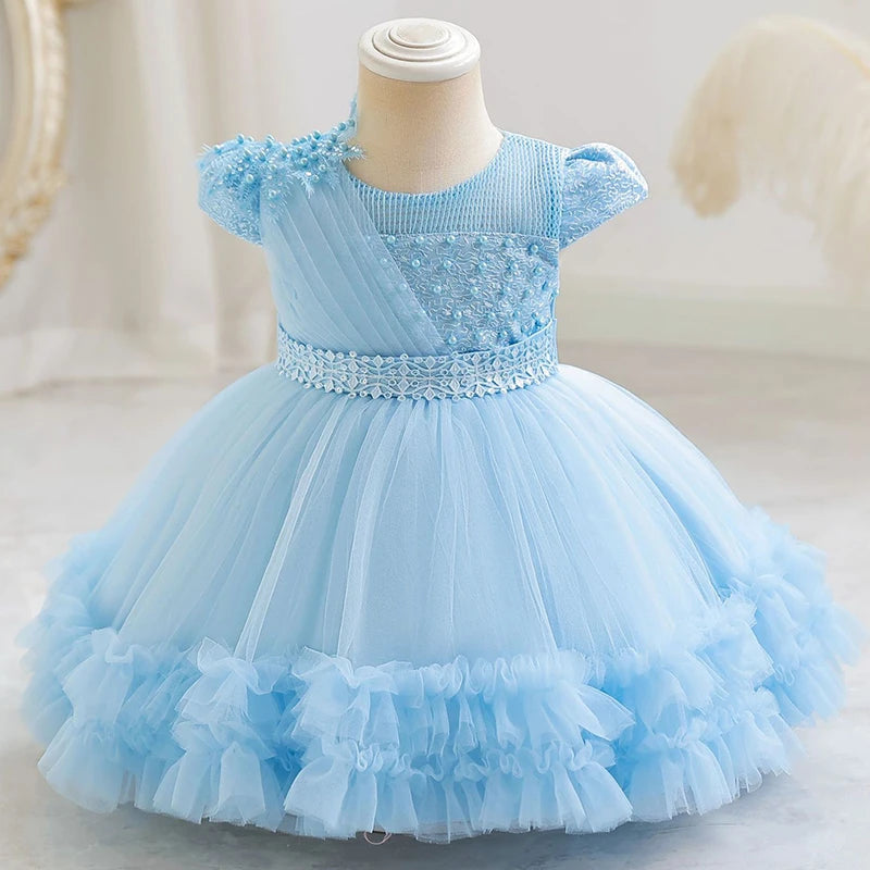 The new girl baby clothes one year old birthday party baptize the flower girl net yarn 0-4 years old princess skirt newborn clot