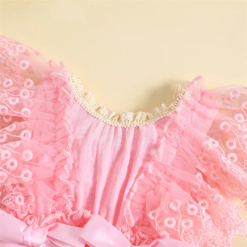 0-18Months Newborn Infant Baby Girl Floral Lace Bodysuits Summer Cute Bow Ruffles Flying Sleeves Rompers Clothes
