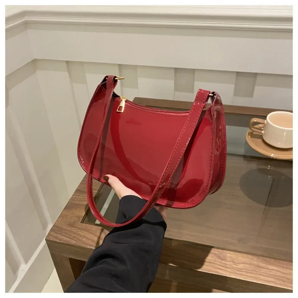 Women's Bag Patent Leather Handbag Versatile Fashion Shoulder Bag Casual Commuting Bag Girl Brand Designer Zipper Small Handbag