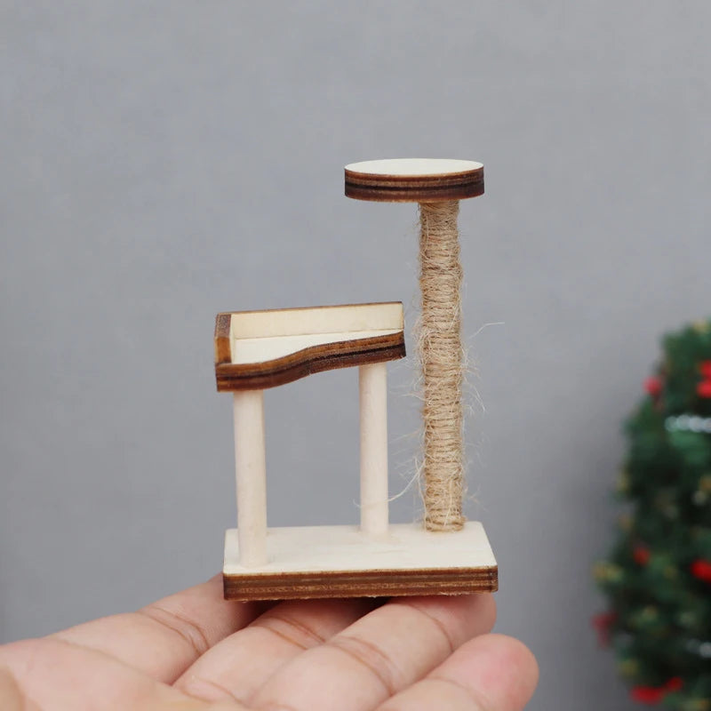 Mini House Cat Tree Model Accessories Miniature Furniture Wooden Adornment Dollhouse Cat Climbing Frame Cat Tower Model