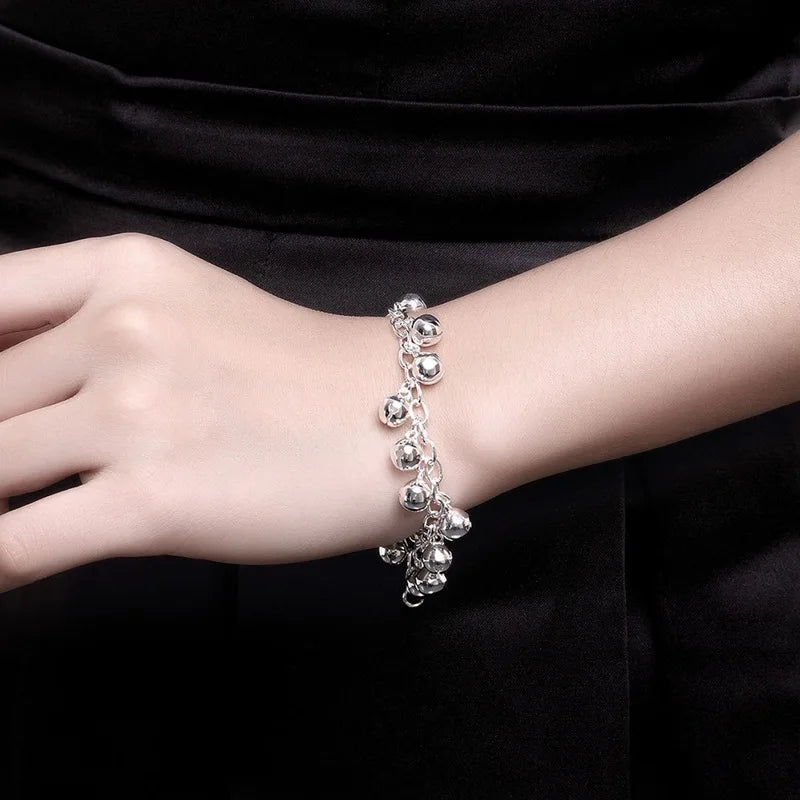 LEKANI Brand Fine Jewelry Woman's Charm Bracelet 925 Sterling Silver Rolo Hand Chain Small Bells Bracelet Bangle for Women Girls