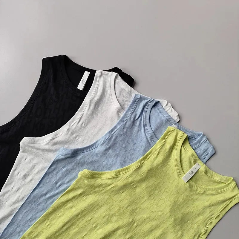 Women's Summer Sports Vest Thin Loose Printed Yoga Clothing Sleeveless Running Blouse Yoga Vest Shirt Gym Tops