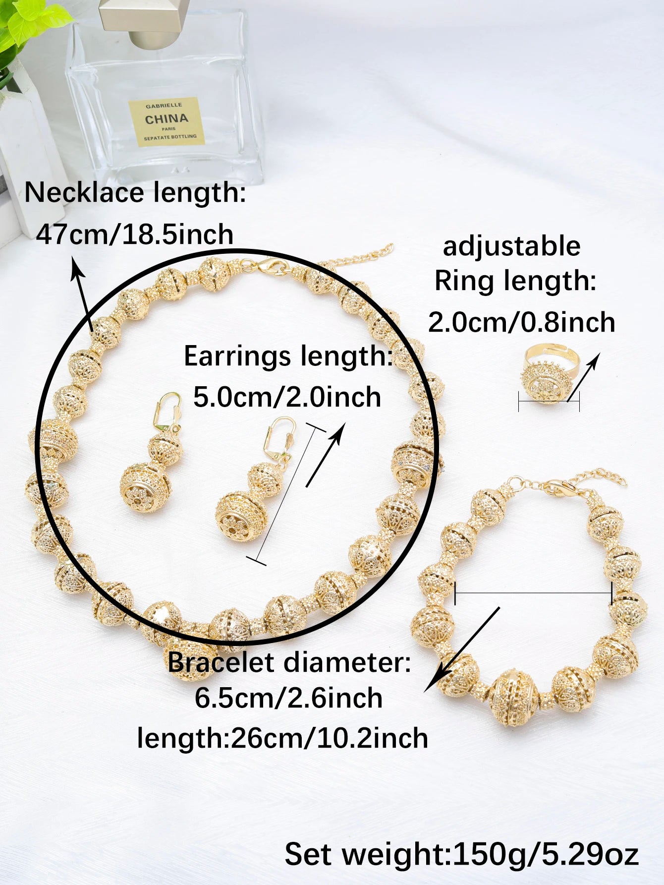 Dubai Jewelry Set for Women 18K Gold Plated Luxury Bead Necklace Earrings Bracelet Ring Set Jewelry Wedding Party Trending