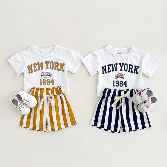 2025 New Baby Boy Clothing Set Toddler Baby Clothes Letter Print T-shirt+Striped Shorts Newborn Boy Girl Summer Outfits 2Pcs