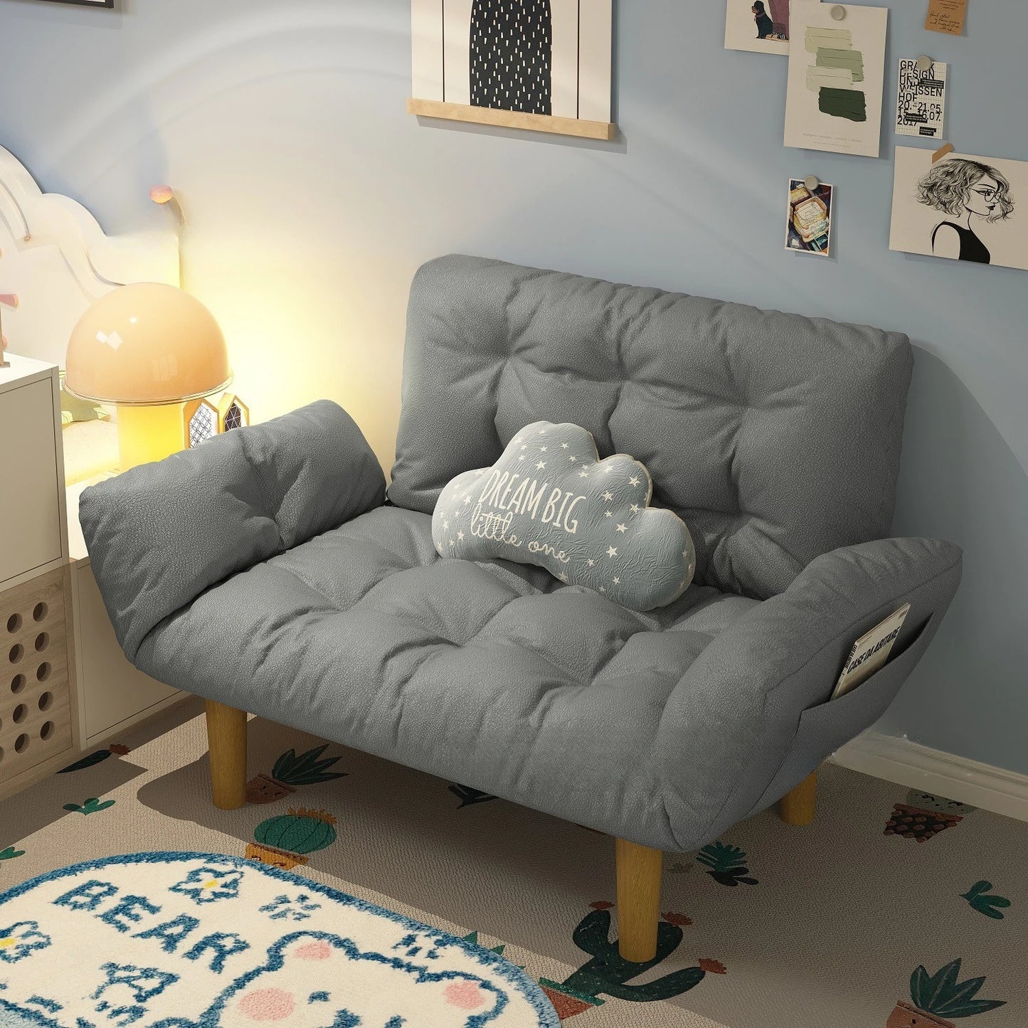 Frosted Fabric Double Sofa Living Room Small Unit Cream Wind Triple Fabric Sofa