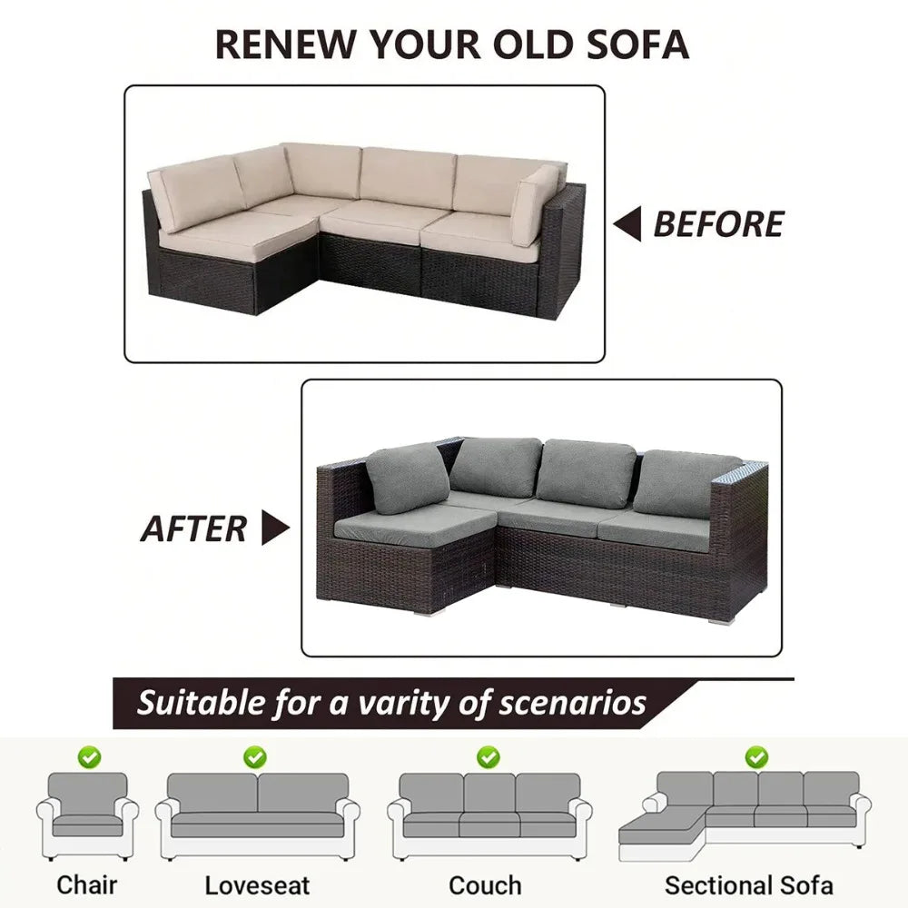 Patio Sofa Covers Jacquard Elastic Sofa Slipcovers for Outdoor Garden Sectional Sofa Seat Cover Solid Colors Washable