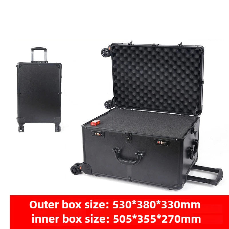 Aluminum Alloy Frame Rolling Luggage Universal Wheel Shockproof Portable Multifunctional Tool Storage Case Safety Protection Box