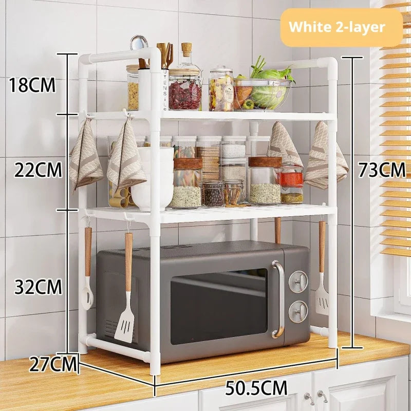 Kitchen Microwave Storage Rack Bilayer Oven Elevated Design Shelves Multi-Layer Condiment Organizer Shelf Kitchen Accessories