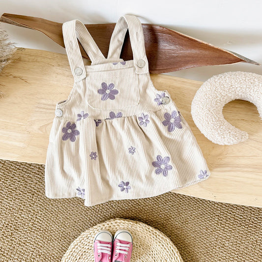 New Baby Girl Dress Infant Outfit Clothes Floral Sleeveless Overall Spring Autumn Cowboy Strap Dress Knee Length Bodysuit