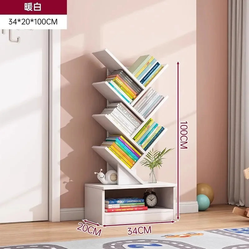 Bookshelf,Floor Standing Storage Rack,Living Room Tree Shaped Bookshelf Against The Wall,Multi-layer Narrow Seam Storage Cabinet