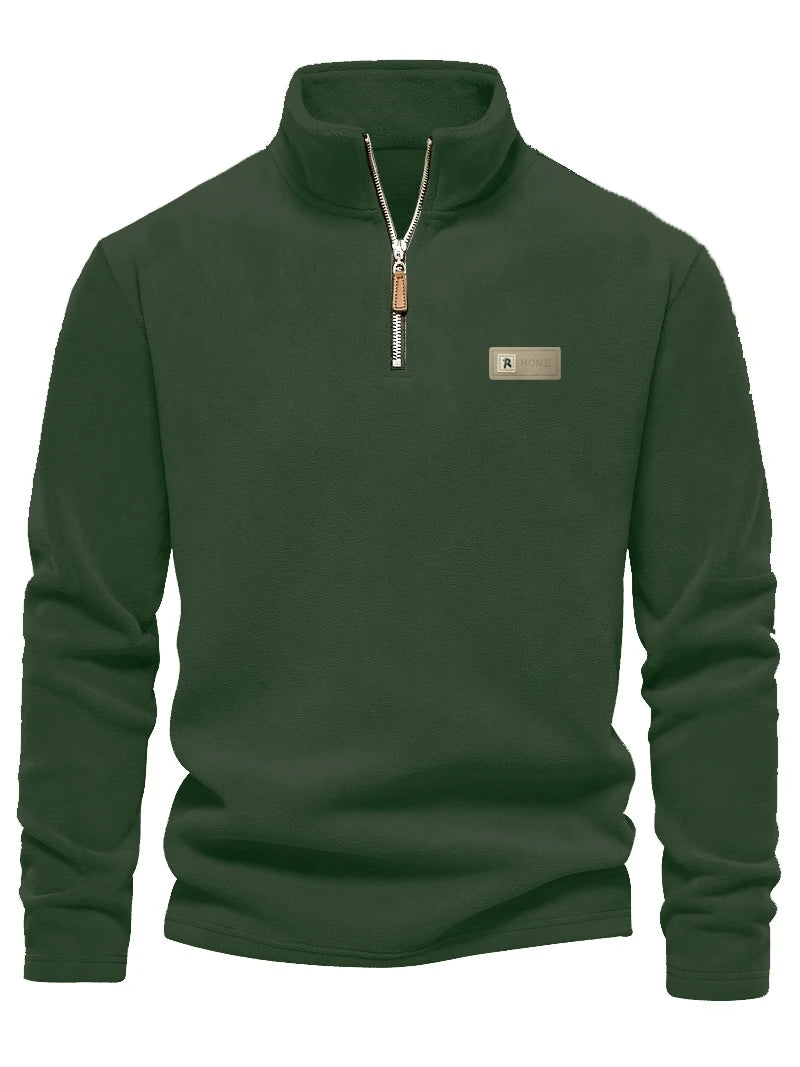 Men's fashion is versatile! Half zip stand up collar fleece long sleeved top