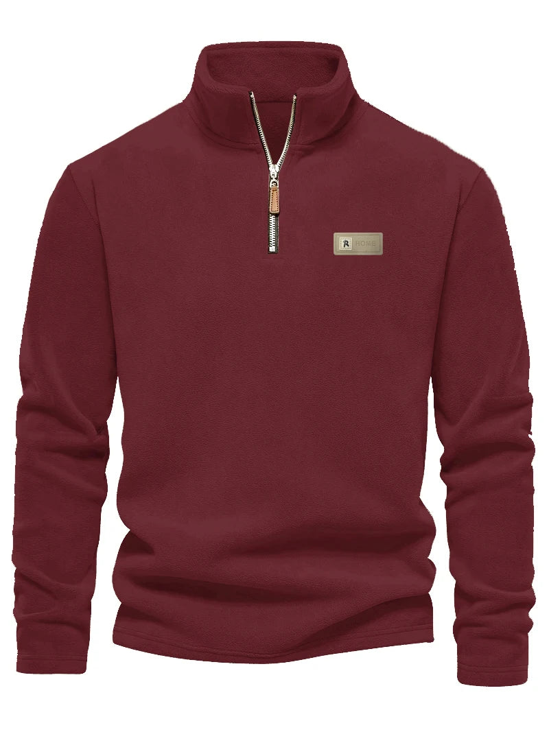 Men's fashion is versatile! Half zip stand up collar fleece long sleeved top