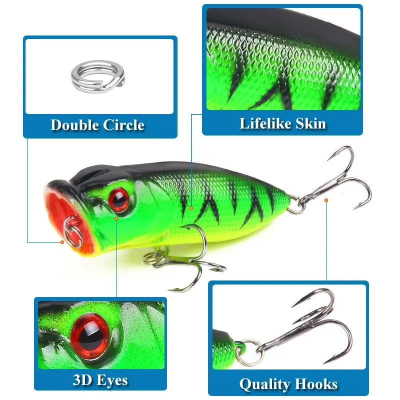 Fishing Lure 10g 65mm Floating Popper Artificial Wobbler Hard Bait with Hook for Pike Perch Winter Swimbait Trolling Crankbait