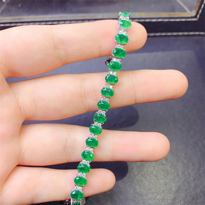Women's Luxury  Emerald Stone Women's Jewelry 925 Sterling Silver Bracelet Christmas Gift Women