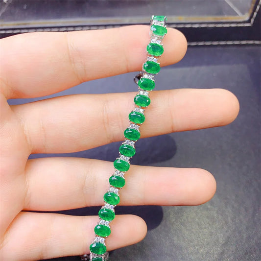 Women's Luxury  Emerald Stone Women's Jewelry 925 Sterling Silver Bracelet Christmas Gift Women