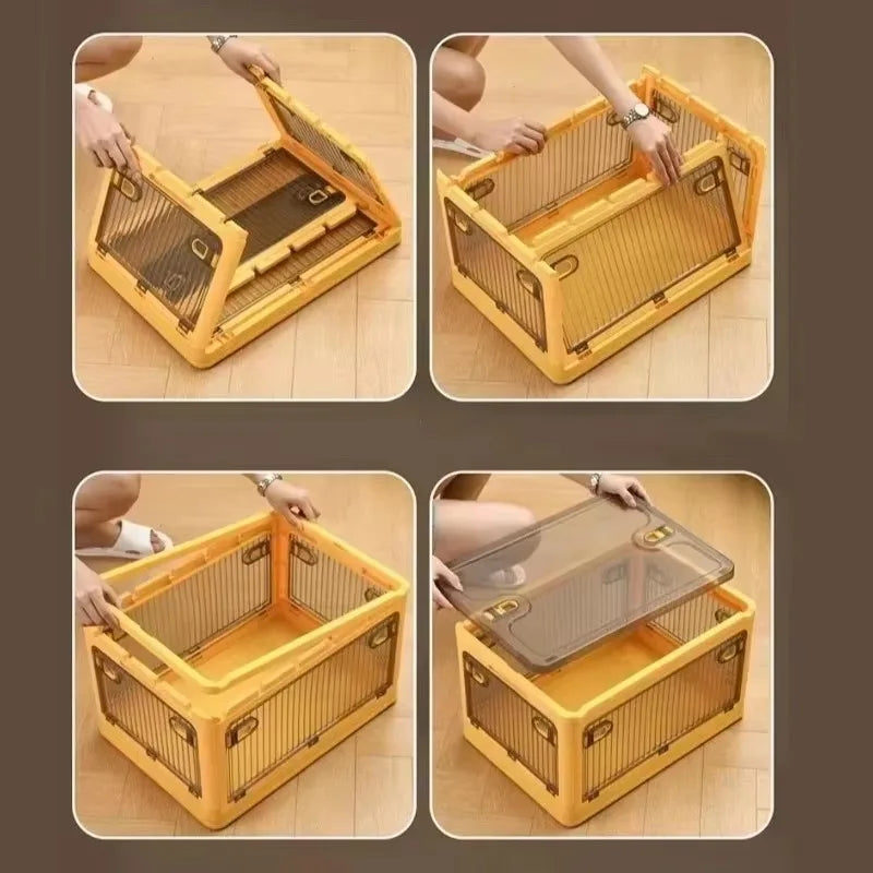 Collapsible Clear Storage Box Spacious Stackable Container Eco-Friendly Material 4 Wheels Durable Home Office Storage Organizer