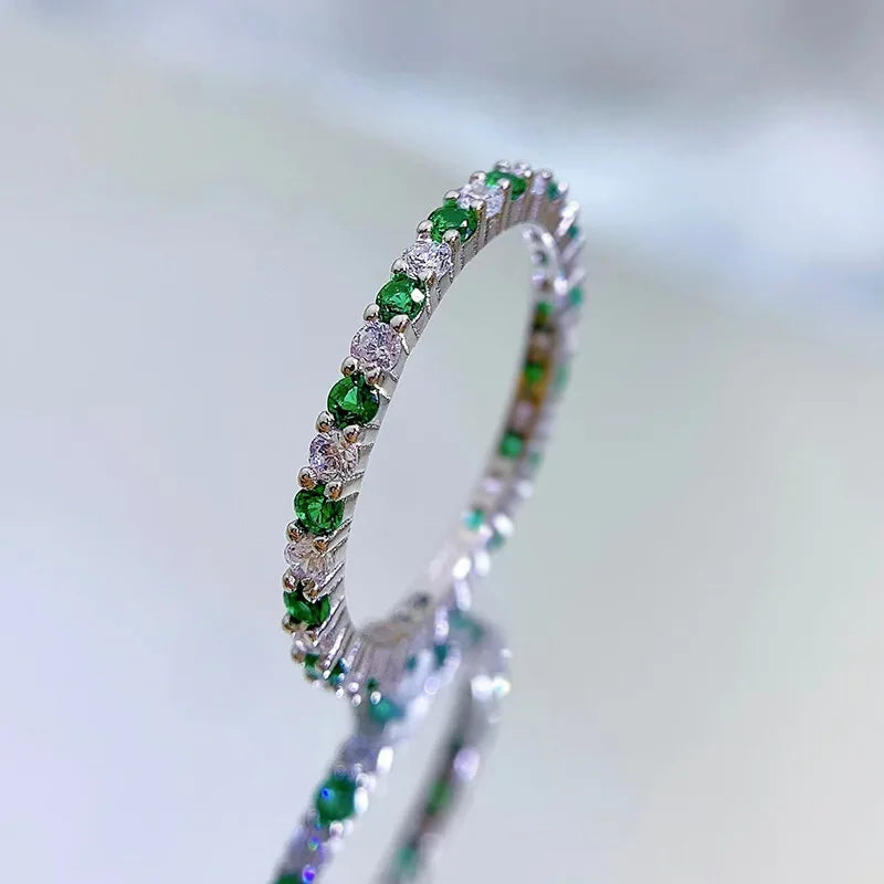 Full Diamond Ring for Woman Wedding Jewelry 925 Sterling Sliver Plated White Gold Rings 8A Zircon Colorful Engagement Band