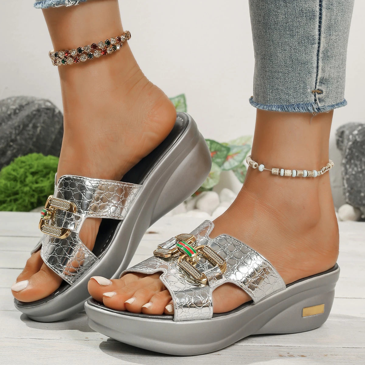 Women Slippers 2025 New Orthopedic Sandals Open Toe Retro Wedge Slippers Casual Flat Shoes Anti-slip Thick Sole Slides Women