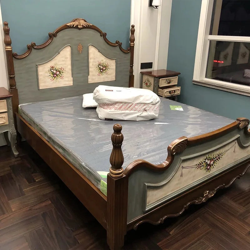 OD59 Mediterranean style pure solid wood bed American double pastoral master bedroom bed 1.5m European furniture 1.8m double