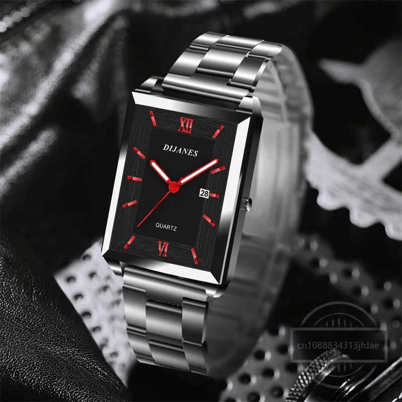 Top Brand Luxury Watches for Men Fashion Quartz Wristwatch Square Gold Stainless Steel Business Clock Relogio Masculino