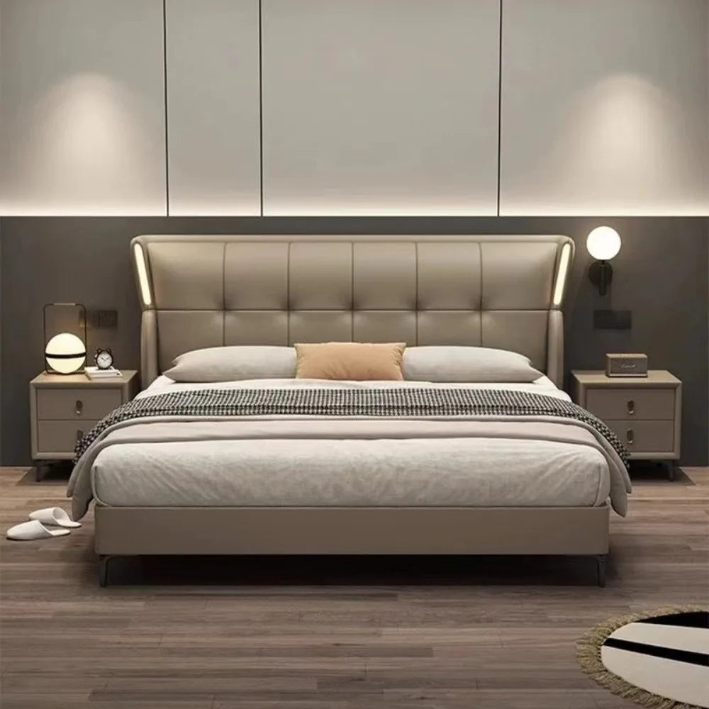 Nordic Upholstered Bed Aesthetic Modern Frame Double Bed Headboards Big Cama De Lujo Para Dormitorio Furniture Decoration