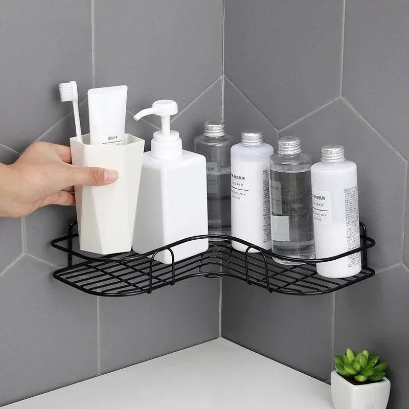 Bathroom Shower Shelf Japanese-style Wrought Iron Wall-mounted Shower Gel Storage Rack Toilet Free Punch Toiletry Stand
