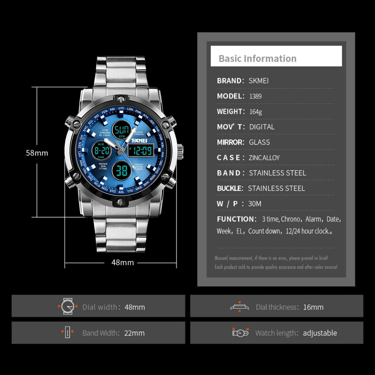 Men's Quartz Watch Luxury Sport Digital Wristwatch Waterproof Stainless Steel Male Watches Clock Relogio Masculino 1389