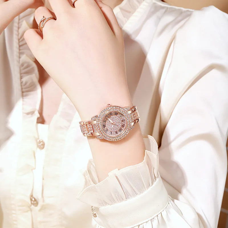 Women's Watches Fashion Original Quartz Wrist Watch for Ladies Roman Dial Dazzling Diamond Waterproof Luminous Luxury New
