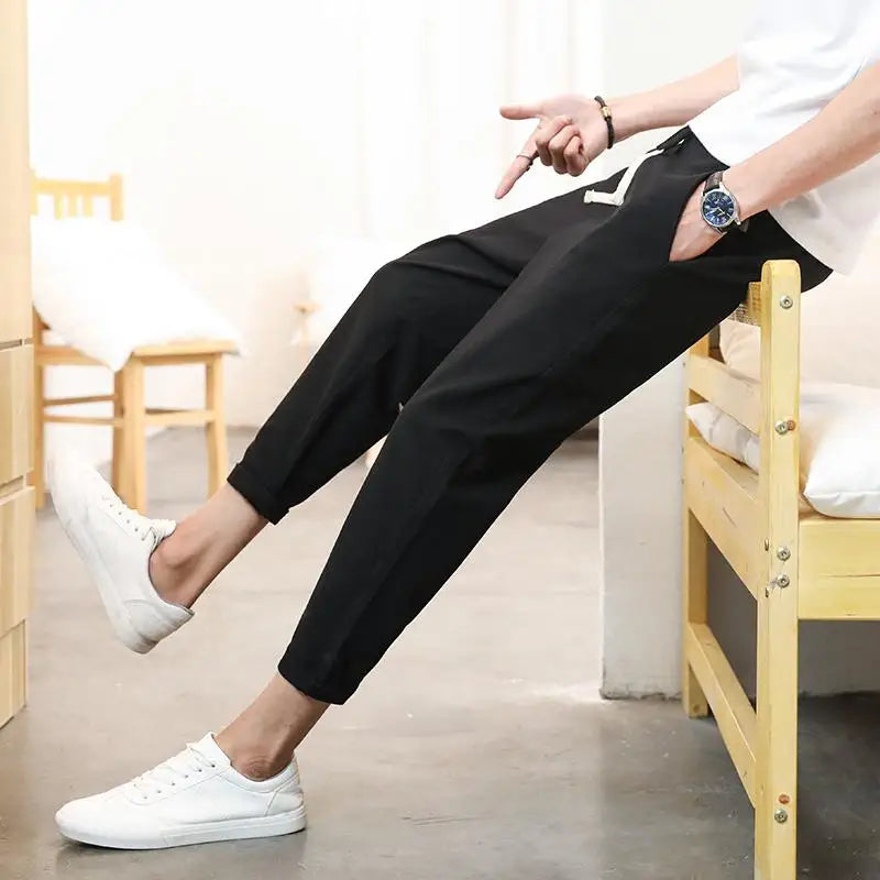 2025 Men's Cotton Linen Pants Male Summer New Breathable Solid Color Linen Trousers Fitness Streetwear Ankle Length Trousers 5XL