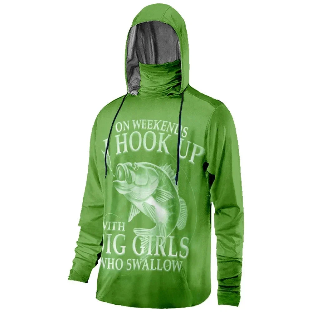 Mens Fishing Clothing Fishing Time Hook Trout Printed Sun Protection Face Mask Hoodies Outdoor Sports Breathable Clothes