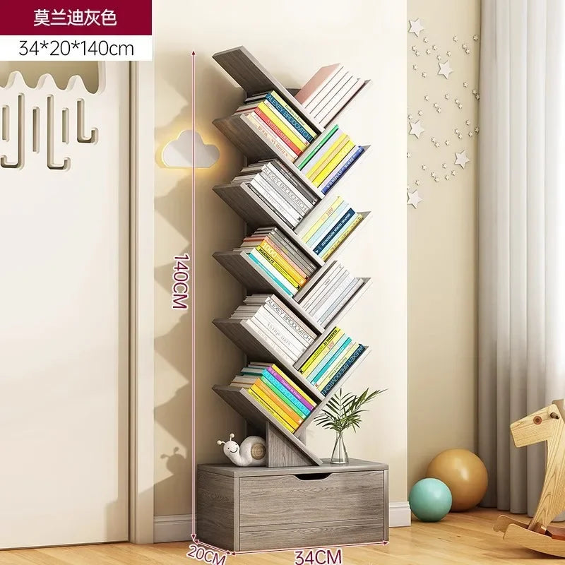 Bookshelf,Floor Standing Storage Rack,Living Room Tree Shaped Bookshelf Against The Wall,Multi-layer Narrow Seam Storage Cabinet