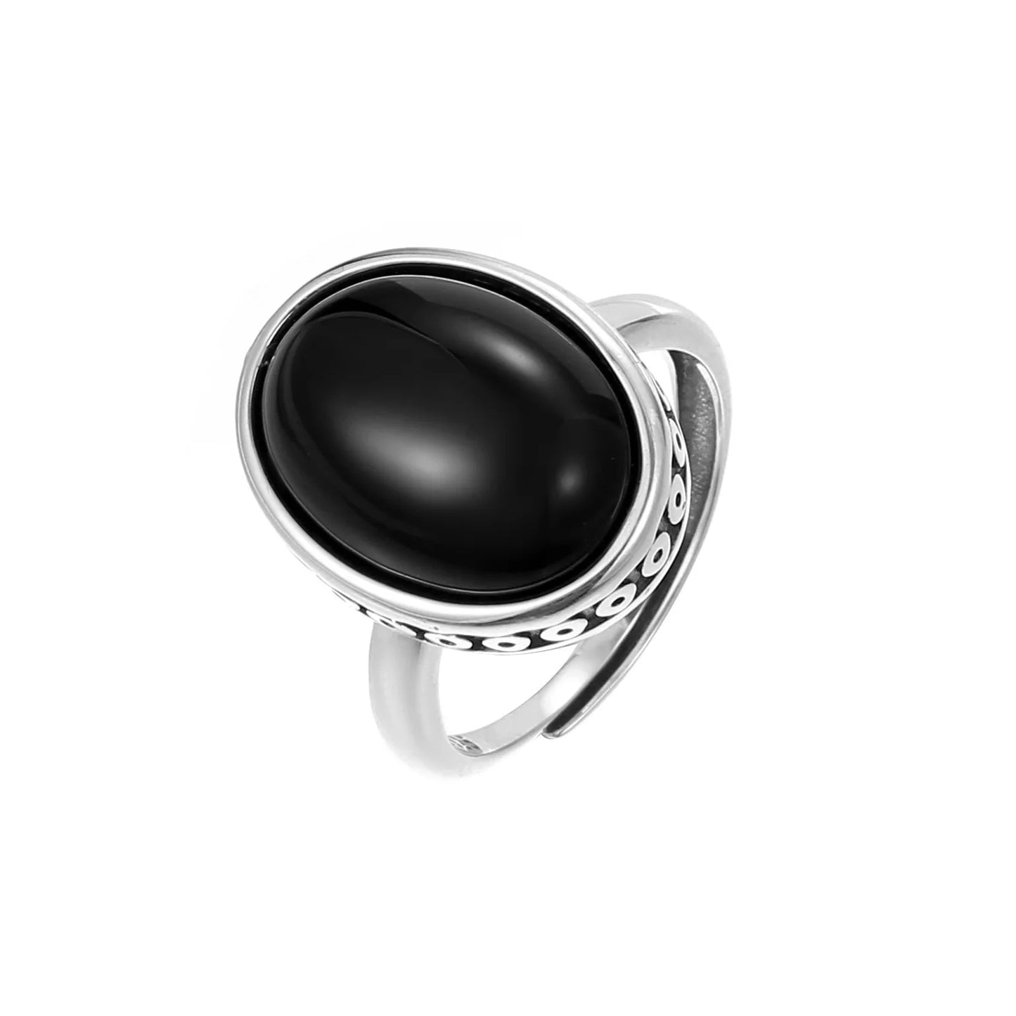 S925 Sterling Silver Woman Rings with Onyx Black Gemstone Vintage Luxury Adjustable Fine Jewelry Rings for Women
