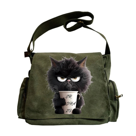 Women's Bag Large Capacity Shoudler Bag Canvas Message Bag Cartoon Cat Print Crossbody Bag For Women