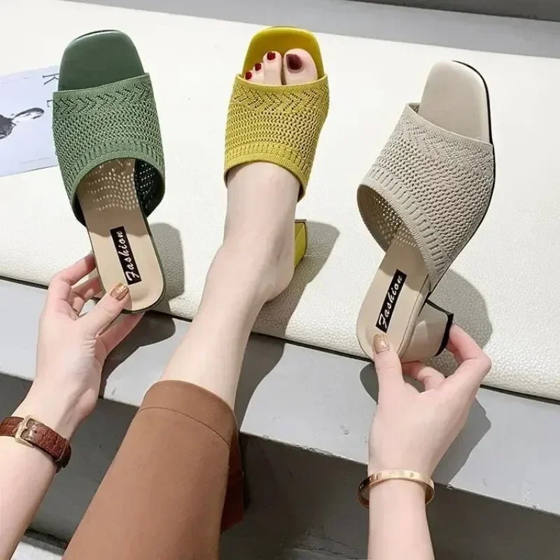 Women Slippers  Closed Toe Comfort Slippers Women Fashion  Outdoor Sandals Women Medium Heel Slippers