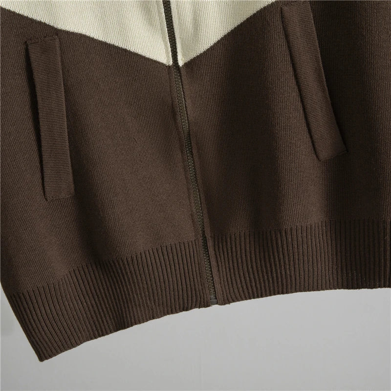 Womens Clothing 2 Pieces Set Casual Color Block Sports Suits Half High Collar Cardigan Sweater Trouser Tracksuit Women Clothing