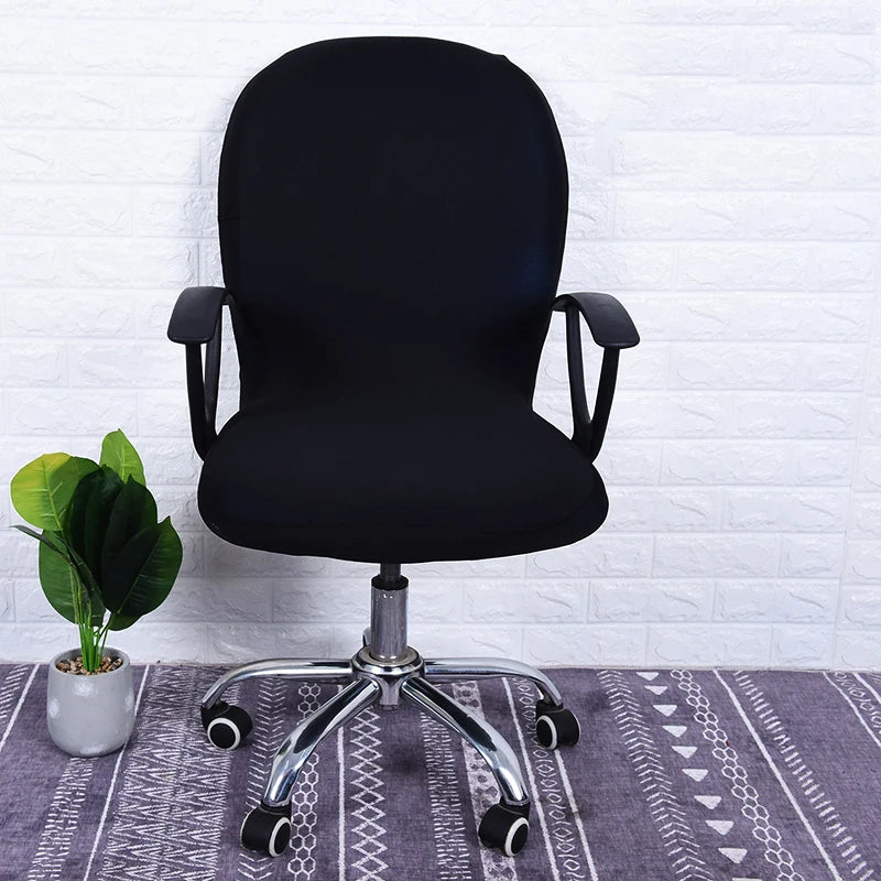 Swivel Chair Cover Solid Color Elastic Chair Protector Computer Office Chair Cover Back Cover Rotating Chair Slipcover Stretch