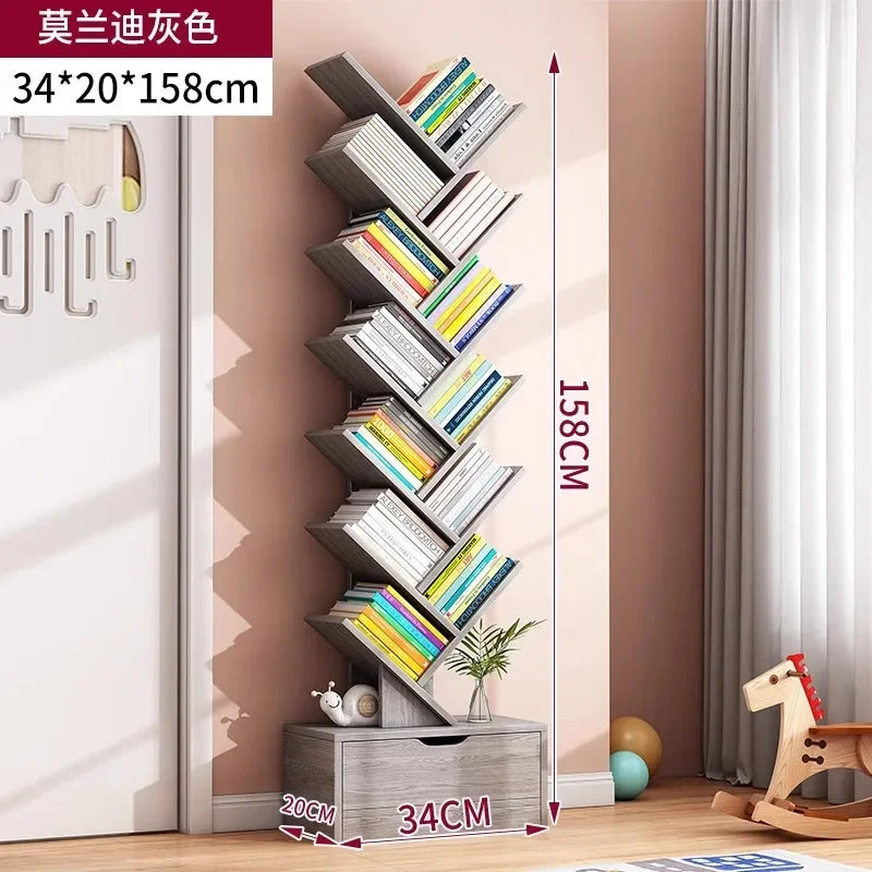 Bookshelf,Floor Standing Storage Rack,Living Room Tree Shaped Bookshelf Against The Wall,Multi-layer Narrow Seam Storage Cabinet