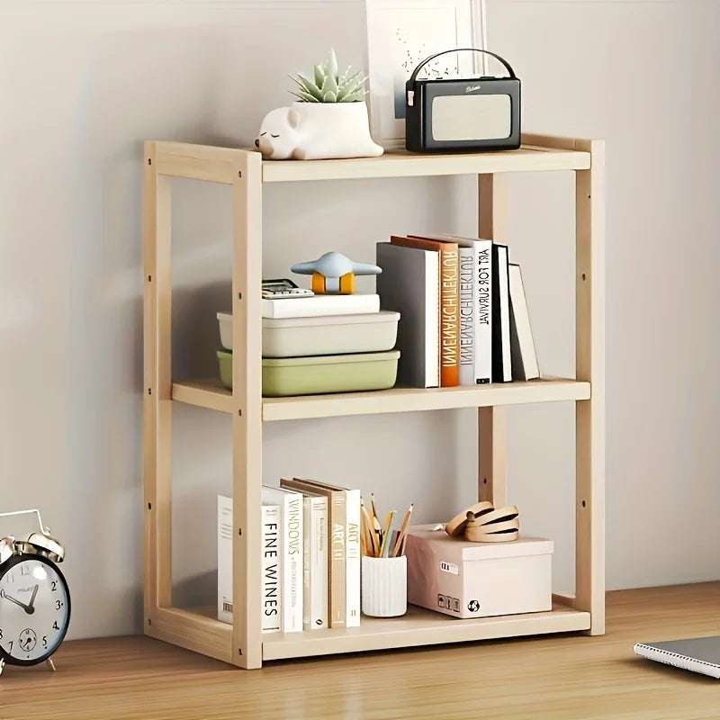 Wooden desktop bookcase storage box - Multi-layer rectangular storage rack, suitable for organizing home office desktop, storage