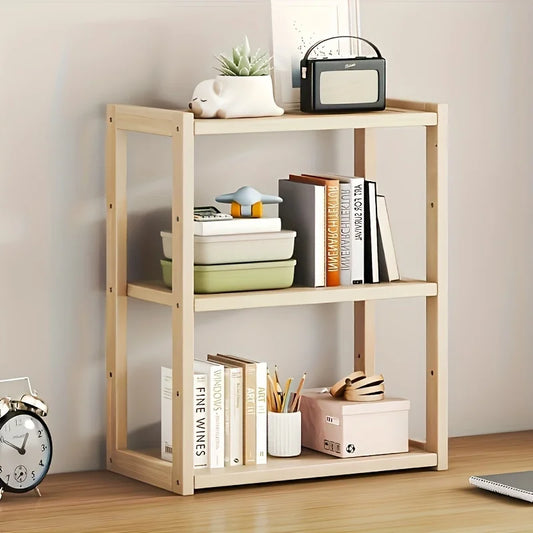 Wooden desktop bookcase storage box - Multi-layer rectangular storage rack, suitable for organizing home office desktop, storage
