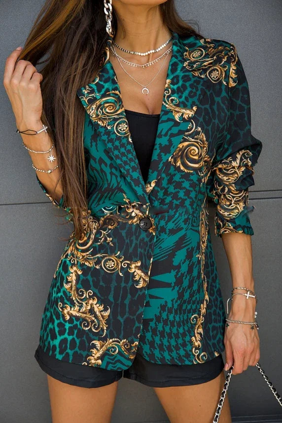 Women's Clothing Autumn and Winter New Commuter Color Printed V-Neck Long Sleeve Button Suit Jacket