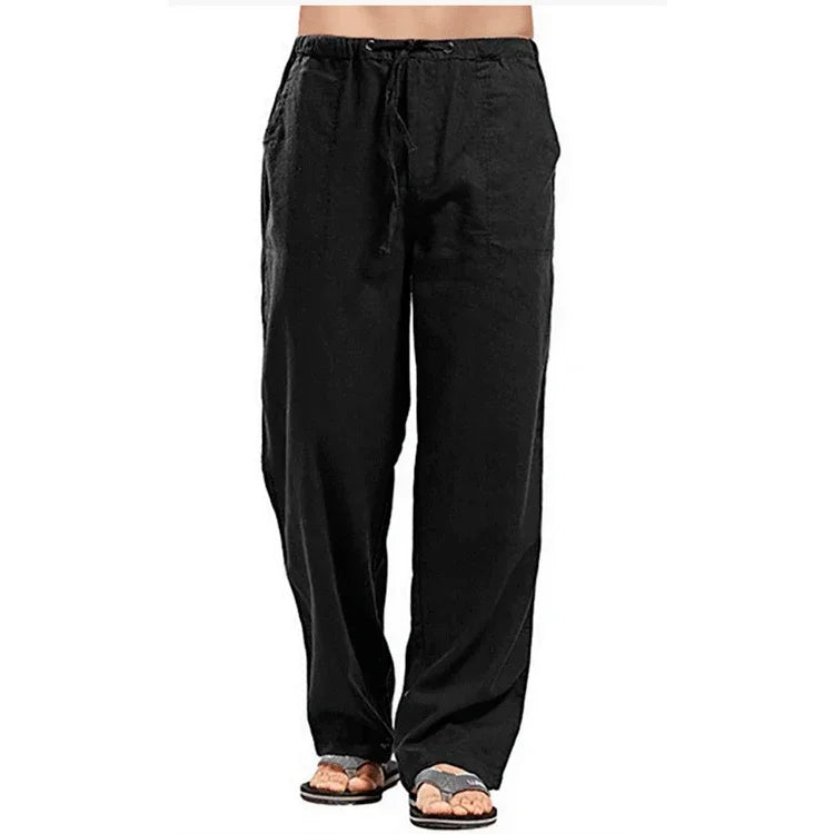 2024 New Men's Cotton Linen Pants Summer Solid Color Breathable Linen Trousers Male Casual Elastic Waist Fitness Pants