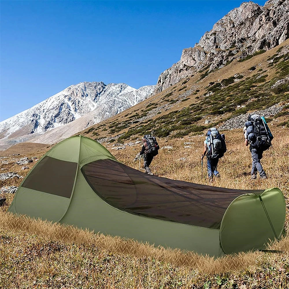 Foldable Pop-Up Single Tent Portable Camping Tent Canopy Sleeping Net with Double Zipper Finer Mesh with Clear Phone Pouch