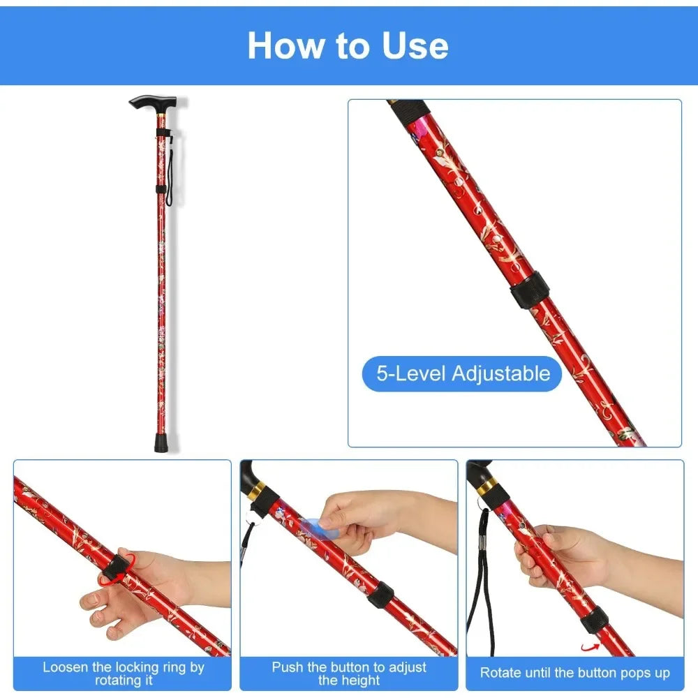 Outdoor Trekking Poles Portable Foldable Five Section Walking Pole Multi Function Telescopic Walking Stick Hiking Accessories