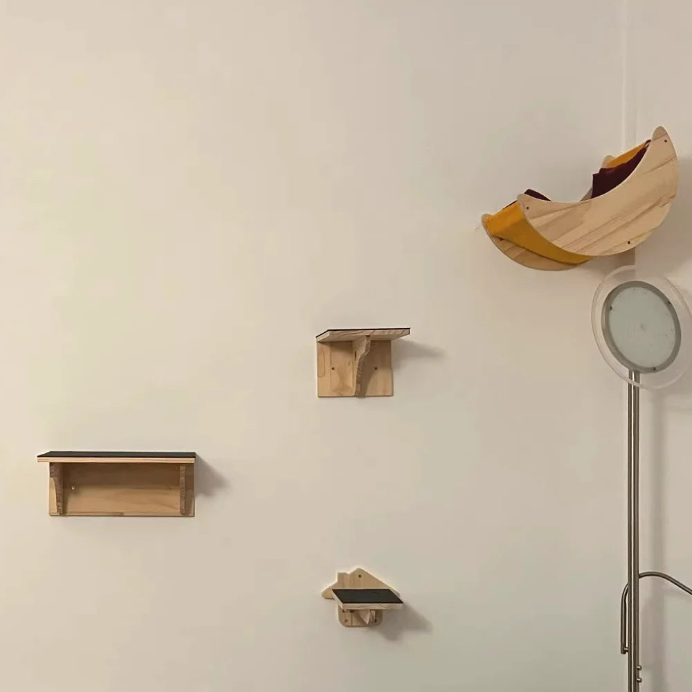 Cat Climbing Shelves Wall-Mounted Cat Tree Tower Scratcher Hammock Sisal Rope Ladder Hiding House Bed Cats Gym Claw Grinding Toy