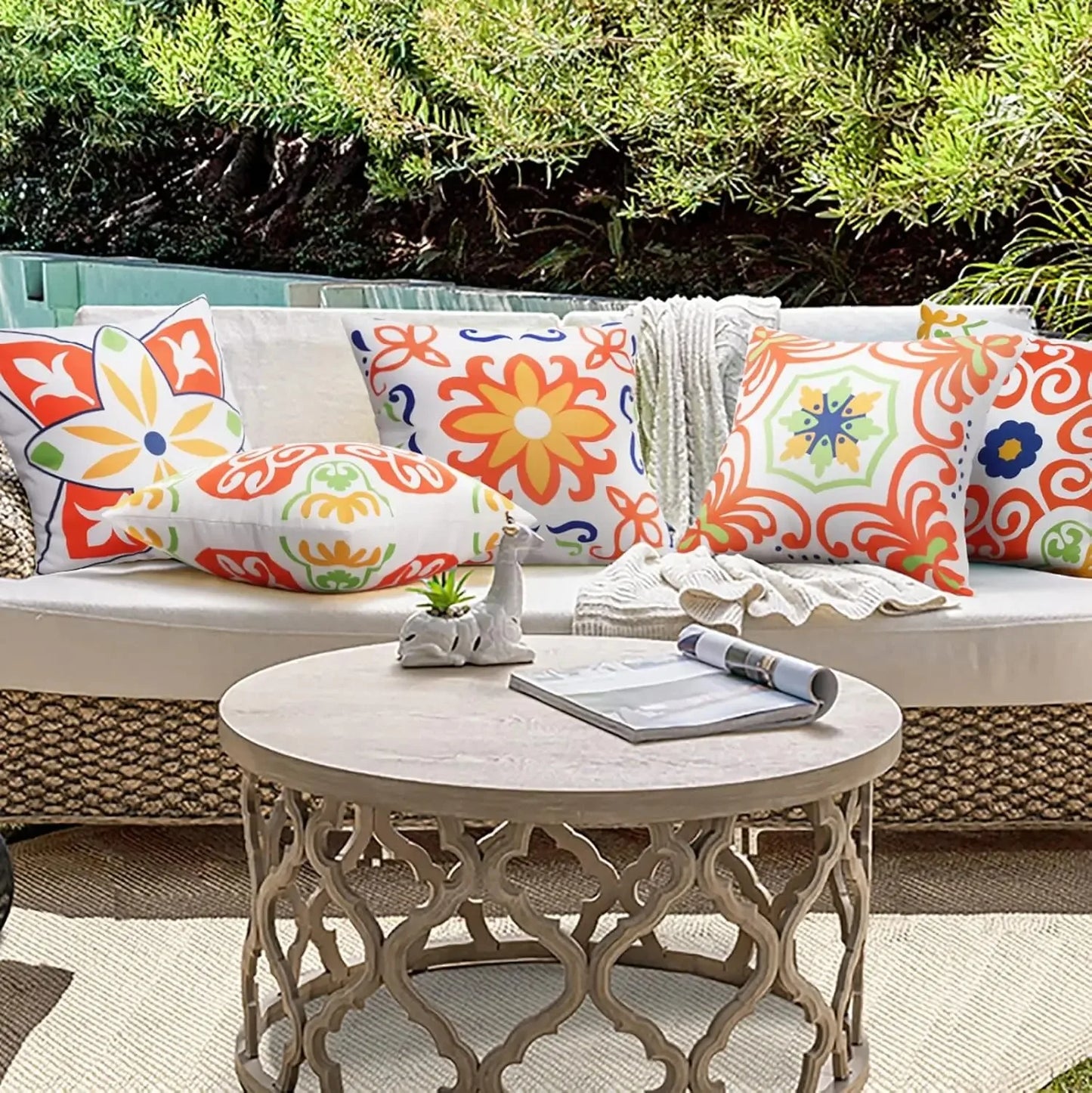 4pcs Bohemian Farmhouse Outdoor Cushion Cover Courtyard Furniture Garden Sofa Decoration Home Printing Cute Cushion Cover