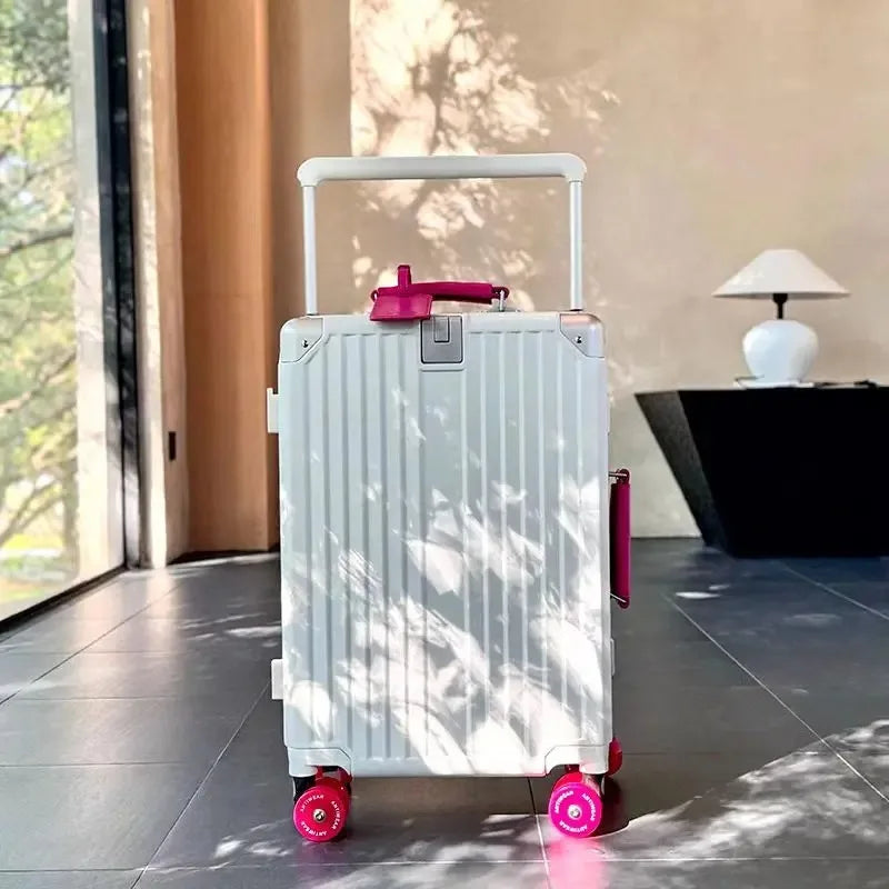 Wide Handlebar Suitcase Rolling Luggage Large Capacity Aluminum Frame Trolley Case with Colorful Silent Spinner Wheels TSA Lock